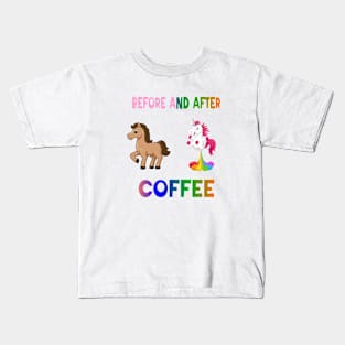 Before and after coffee Unicorn Kids T-Shirt